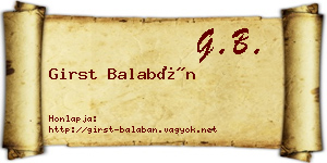 Girst Balabán névjegykártya